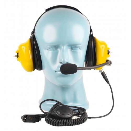 PTT on Cable - Dual Muff Headset - Noise Cancelling Boom Mic - Yellow (HS5Y) - Image 2