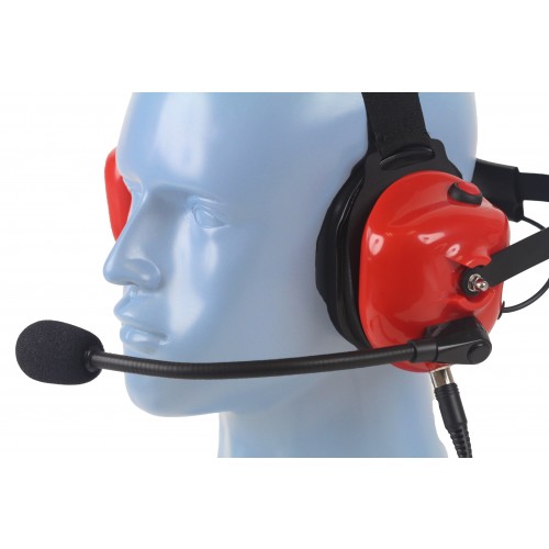 PTT on Dual Muff Headset - Noise Cancelling Boom Mic - Red (HS4R) - Image 2