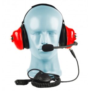 PTT on Cable - Dual Muff Headset - Noise Cancelling Boom Mic - Red (HS5R)